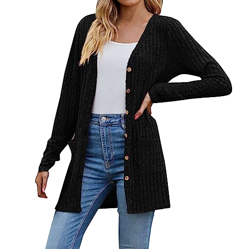 Mosstars Strickjacke Warm Damen Lange Weste Dünn Lange Blusen Cardigan Damen Leichte Langarm Mit Taschen Lange Tailliert Mantel for Female Schlichte Winter Strickjacken Für von Mosstars