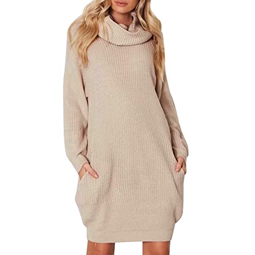 Mosstars Winterkleid Warm High Elasticity Soft Jumper Kleid Strickkleid Für Damen Pulloverkleider Sexy Elegant Kuschelig Lange Ärmel Strickpullover Strickpulli Vintage Winter Oversize Grobstrick von Mosstars