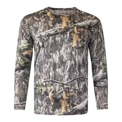 Mossy Oak Herren Camo Langarm Jagdhemd Baumwollmischung Camouflage Leichtes Hemd für Türkei Jagd Angeln Wandern, Country Roots, Mittel von Mossy Oak