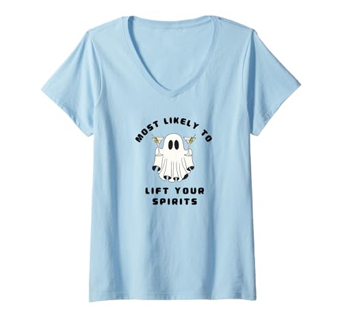 Damen Am wahrscheinlichsten Halloween, Heben Sie Ihre Stimmung, niedlicher Geist T-Shirt mit V-Ausschnitt Damen Am wahrscheinlichsten Halloween, Heben Sie Ihre Stimmung, niedlicher Geist T-Shirt mit V-Ausschnitt von Most Likely Halloween Sayings and Quotes