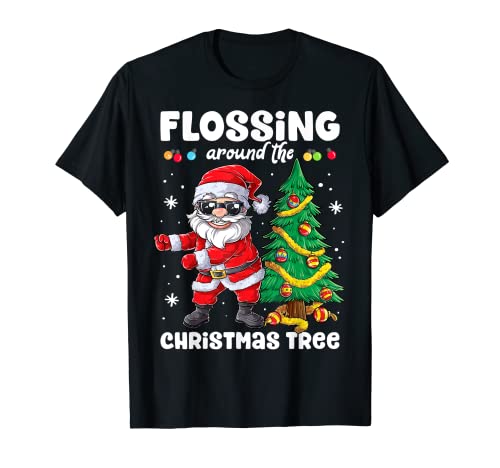 Santa Floss Flossing Around The Christmas Tree Lights Boys T-Shirt von Most Wonderful Christmas Co