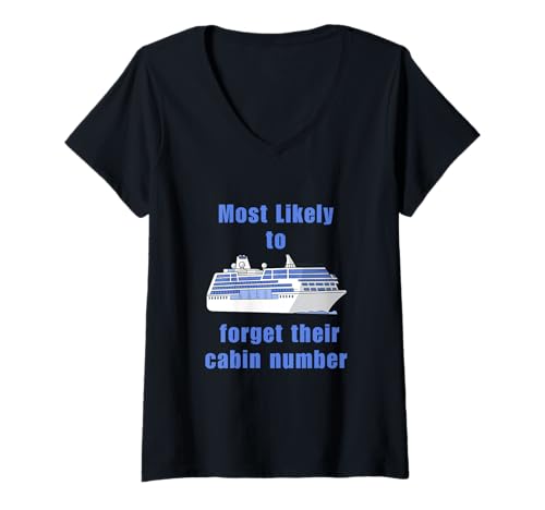Damen Höchstwahrscheinlich vergessen Sie ihre Kabinennummer Travel Cruise T-Shirt mit V-Ausschnitt Damen Höchstwahrscheinlich vergessen Sie ihre Kabinennummer Travel Cruise T-Shirt mit V-Ausschnitt von Most likely forget their cabin number cruise gift