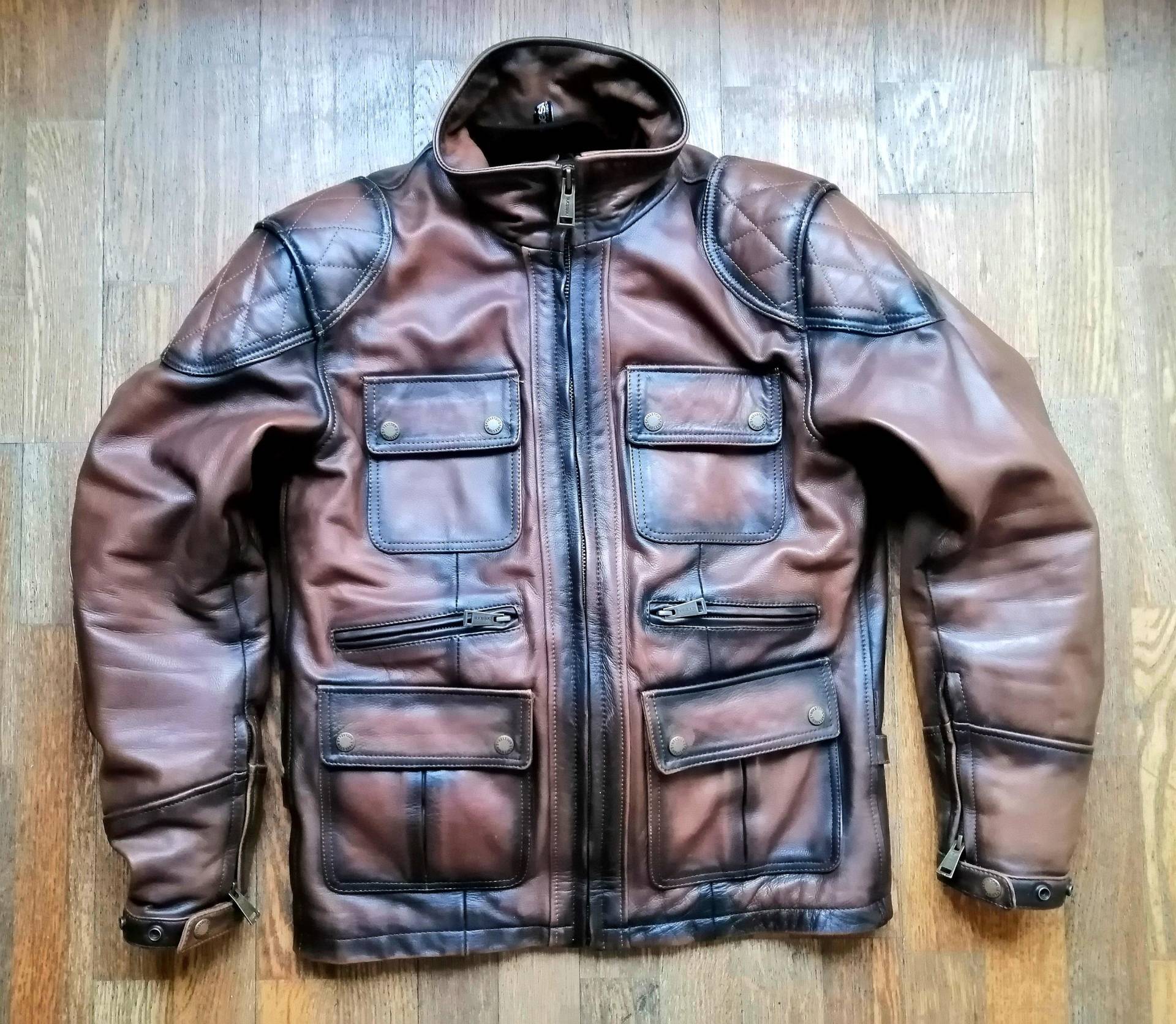 Second Hand Great Helston's High Quality Custom Style Motorcycle Brown Leather Jacket Size L For Men von MotardGermany
