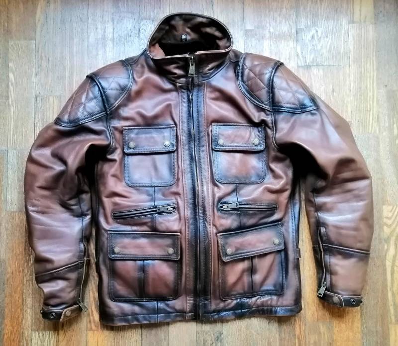 Second Hand Great Helston's High Quality Custom Style Motorcycle Brown Leather Jacket Size L For Men von MotardGermany