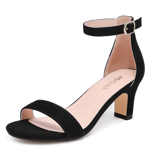 Motasha Sandalen mit Absatz für Mädchen, offener Zehenbereich, Knöchelriemen, High Heels, Pump-Sandalen, Hochzeit, Party für kleine und große Kinder, Schwarzes Wildleder, 13 Little Kid von Motasha