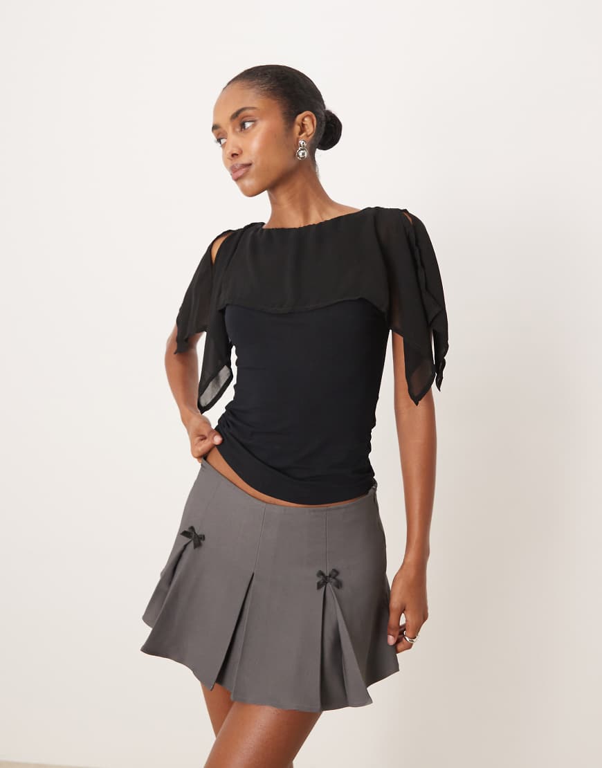 Motel - Cirata - Boho-Oberteil aus Chiffon-Jersey-Mix in Schwarz von Motel