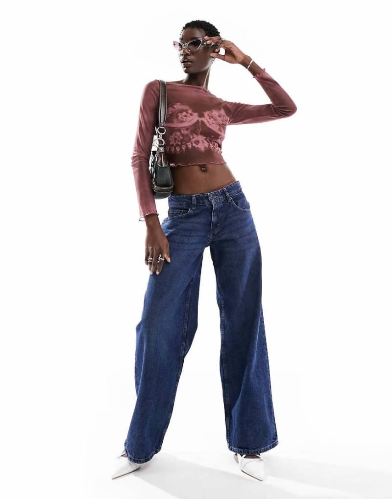 Motel - Extra weite Jeans in mittelblauem Used-Look mit niedrigem Bund von Motel