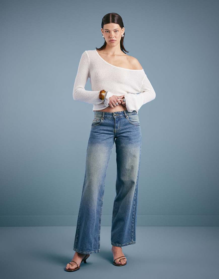 Motel - Jeans in Vintage-Blaugrün mit niedrigem Bund und geradem Schnitt von Motel