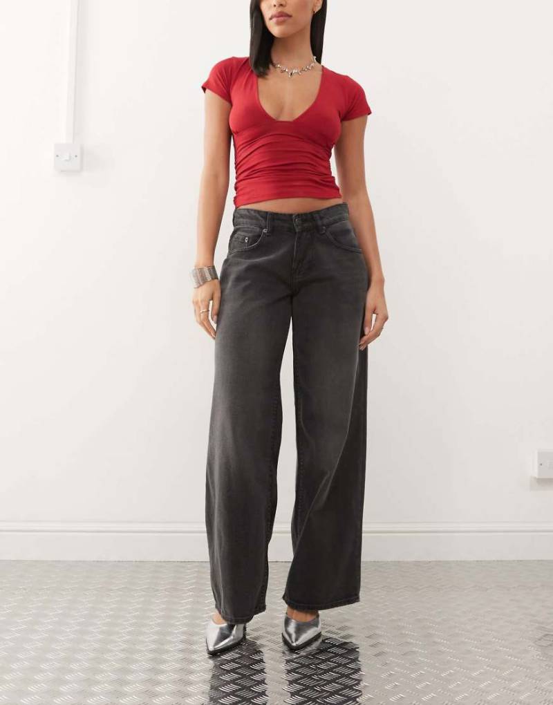 Motel - Jeans in verwaschenem Schwarzgrau mit sehr weitem, geräumigem Schnitt und niedrigem Bund von Motel