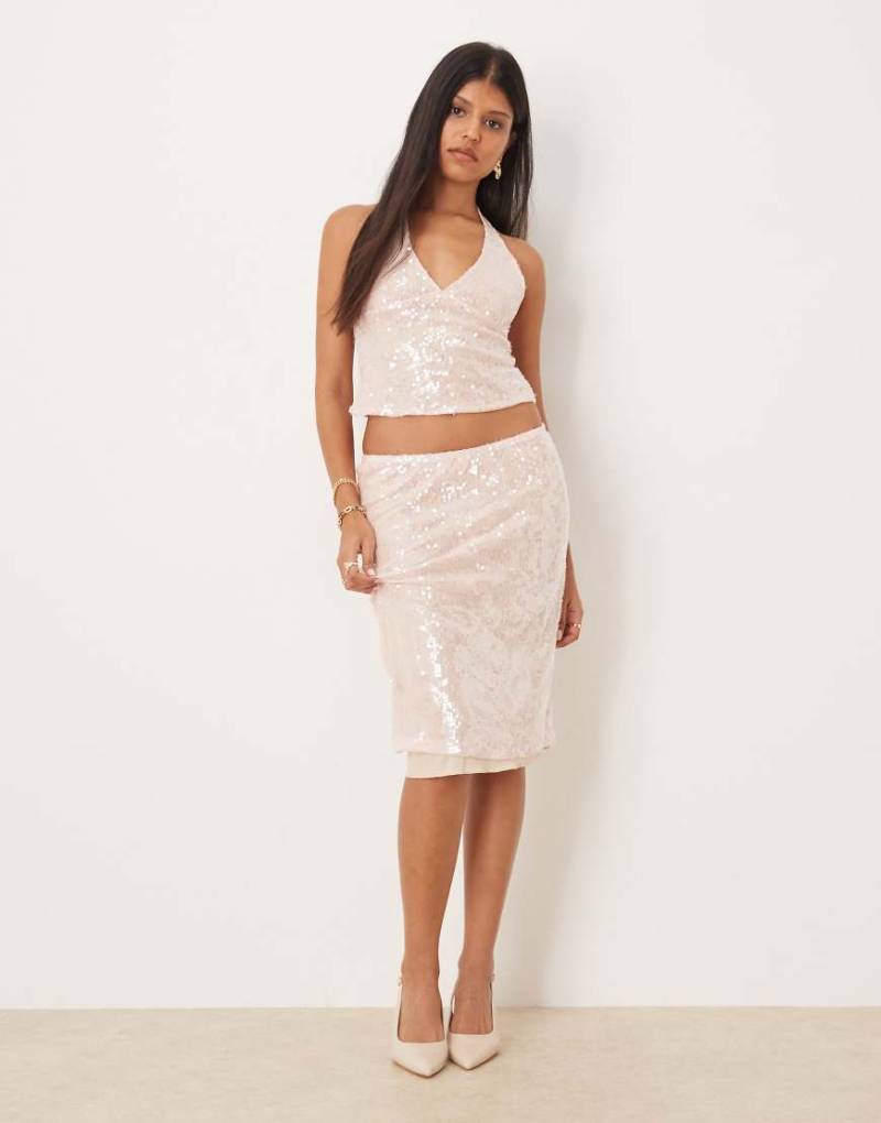 Motel - Kavivi - Midirock in Rosa mit Pailletten und niedrigem Bund, Kombiteil von Motel