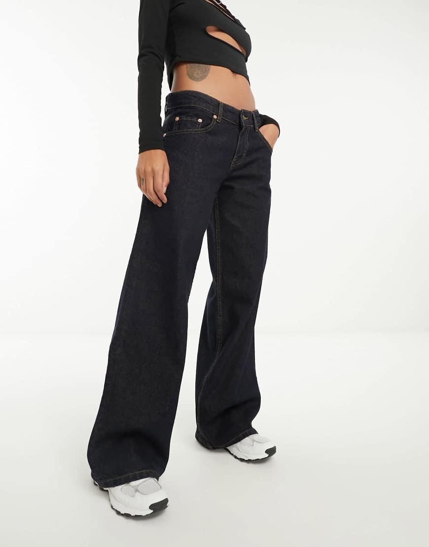 Motel - Locker geschnittene Jeans in Indigoblau mit weitem Bein und niedrigem Bund-Marineblau Motel - Locker geschnittene Jeans in Indigoblau mit weitem Bein und niedrigem Bund-Marineblau von Motel