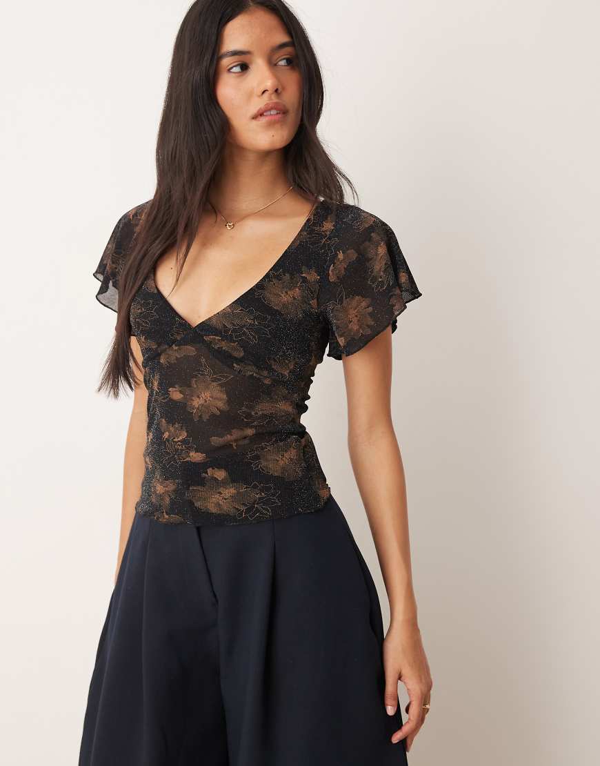 Motel - Mayari - Fließendes Oberteil in Schwarz-Bronze von Motel