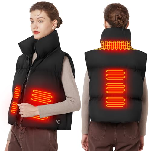 Heizweste Damen Puffer Weste mit 10000mAh Akku, Beheizbare Weste Elektrisch Winterjacke Kurzweste Heizjacke mit 4-Zonen Heizung, Beheizte Wärmeweste Ärmellose für Wander & Outdoor-Westen für Frauen von Moteoza