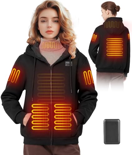 Beheizbare Jacke Hoodie Damen mit 7,4 V 12000 mAh Akku, Beheizter Hoodie Beheizbare Pullover Heizpullover Damen mit Heizung von Moteoza