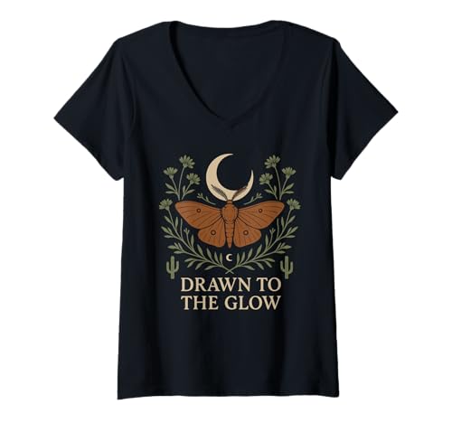 Damen Desert Mothcore Luna Motte Mystical Nature Gothic Nocturnal T-Shirt mit V-Ausschnitt von Moth Symbolism Desert Witch Core Mystical Nature