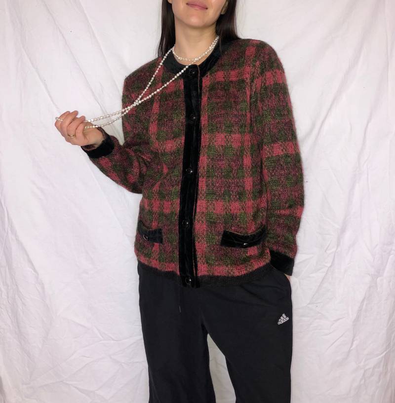 Vintage Cardigan Buntes Verrücktes Muster Strickjacke Größe M von MothLabVintage