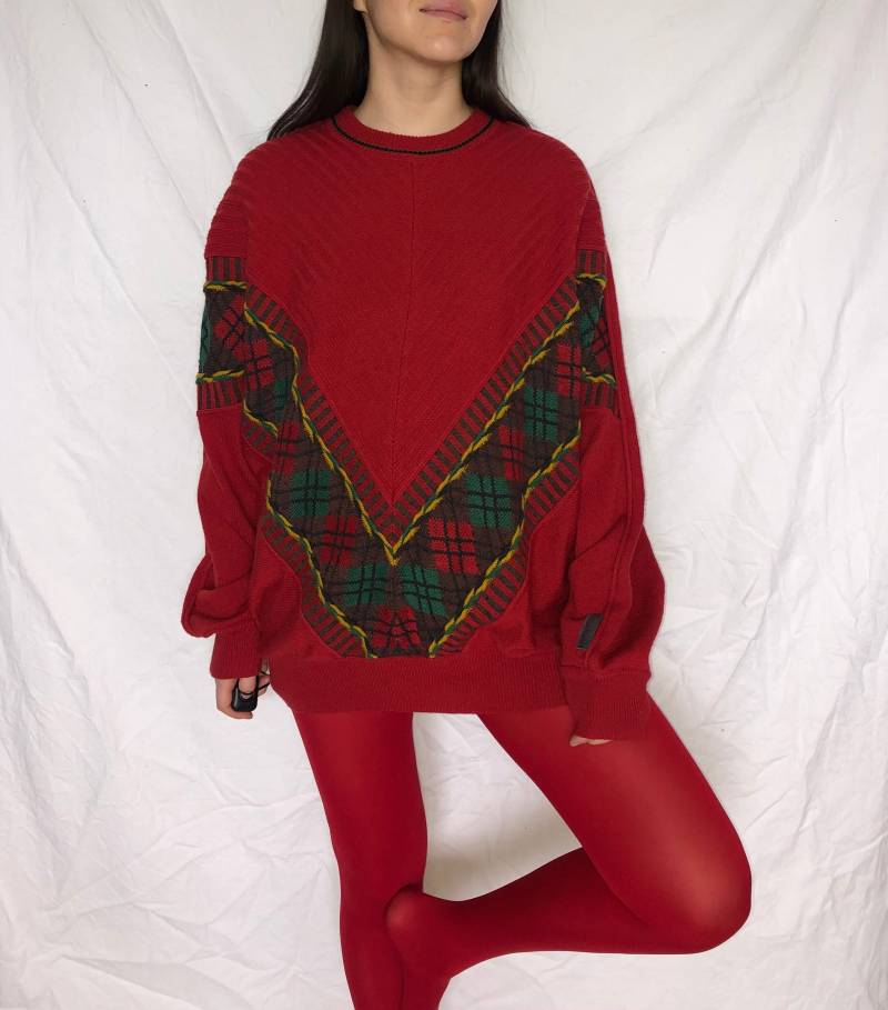 Vintage Carlo Colucci Verrückte Muster Pullover Wolle Strick Größe Xl von MothLabVintage