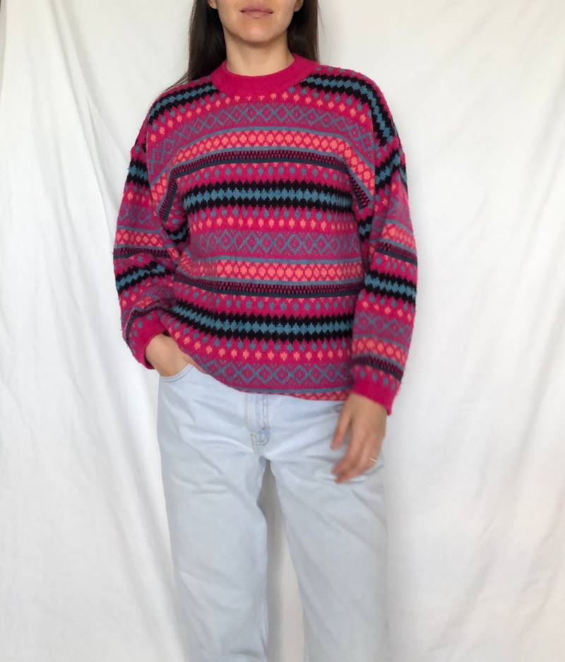 Vintage Strickpullover Crazy Pattern Grafik-Druck von MothLabVintage