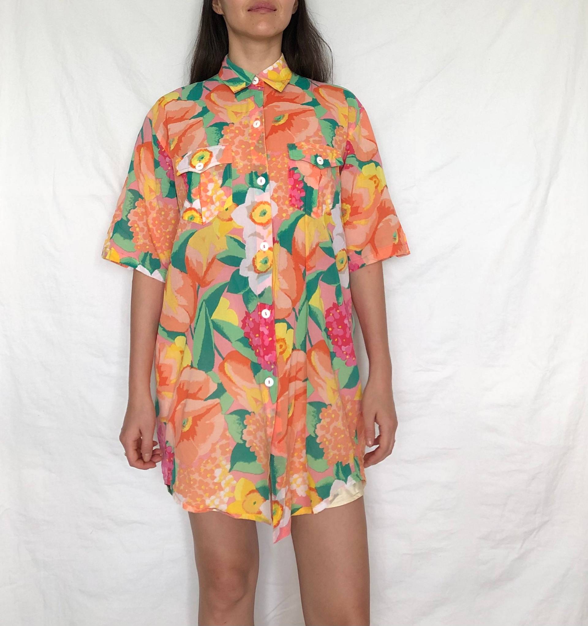 Vintage Crazy Pattern Shirt Kleid Baumwolle Floral Print Feminine Bluse Gr. M-L von MothLabVintage