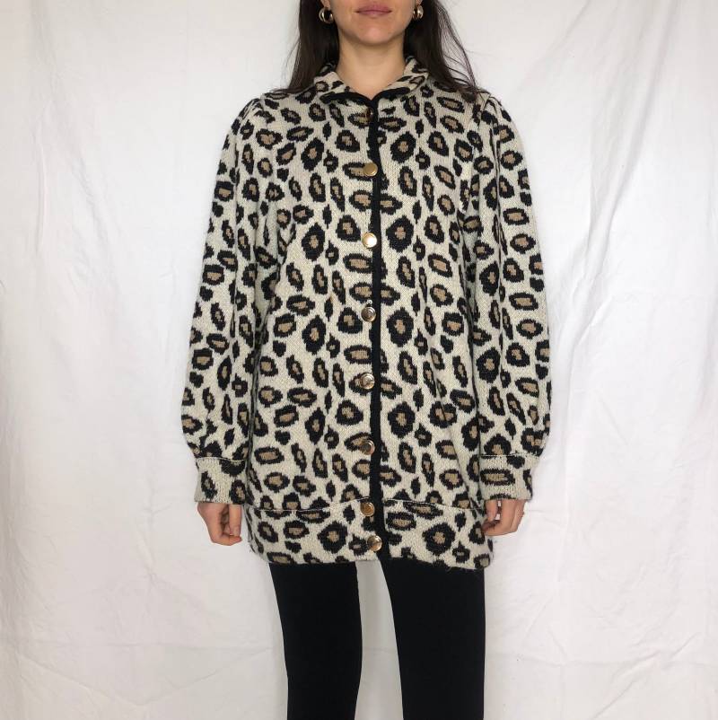 Vintage Leoprint Cardiganstrickjacke Oma Style Größe L von MothLabVintage