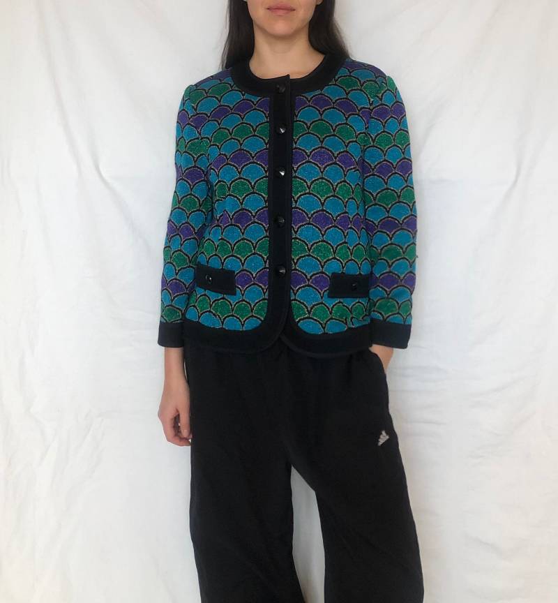 Vintage Lurex Strickjacke Crazy Pattern Blazer Gr. S von MothLabVintage