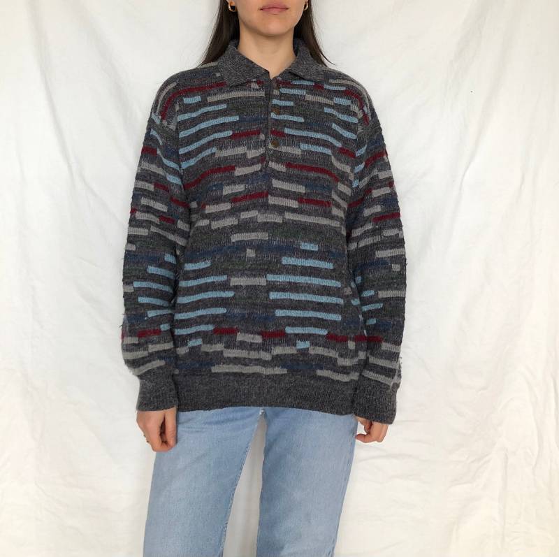 Vintage Pullover Crazy Pattern Polopullover Gr. L von MothLabVintage
