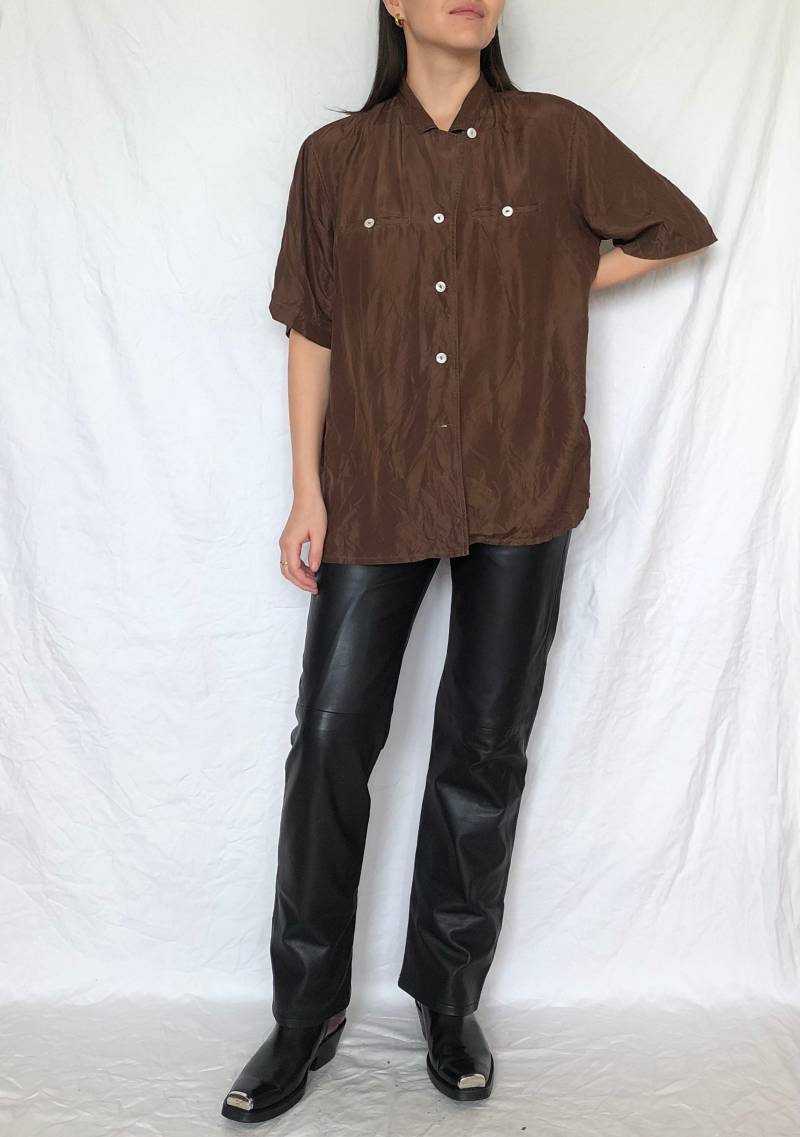 Vintage Reine Seide Hemd Bluse Größe L von MothLabVintage