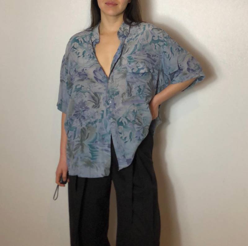 Vintage Blumen Print Seidenbluse, Shirt Verrückte Muster | Größe Xl von MothLabVintage
