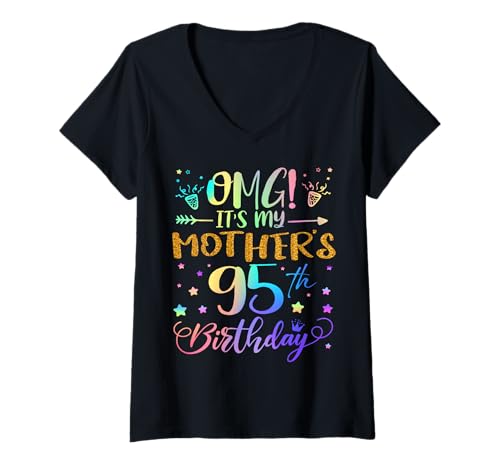 Damen OMG Es ist der 95. Geburtstag meiner Mutter, Sweet, 95 Jahre alt T-Shirt mit V-Ausschnitt Damen OMG Es ist der 95. Geburtstag meiner Mutter, Sweet, 95 Jahre alt T-Shirt mit V-Ausschnitt von Mother 95th Bday Tie Dye Son Daughter