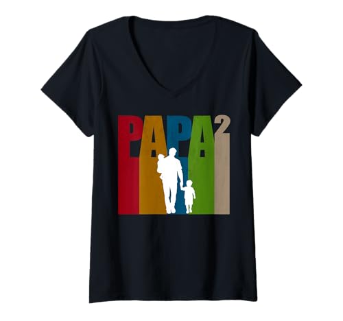 Damen Dad Squared Vatertag Zwei Jungen Zwei Söhne Vater Retro T-Shirt mit V-Ausschnitt Damen Dad Squared Vatertag Zwei Jungen Zwei Söhne Vater Retro T-Shirt mit V-Ausschnitt von Mother's Day Father's Day Mother Dad Gift Ideas