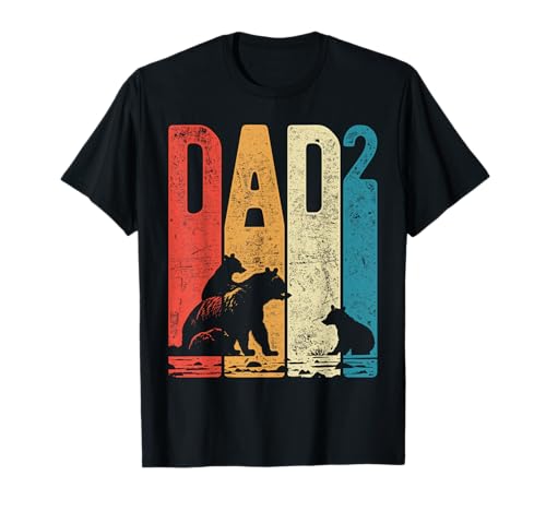 Papa Bear Cubs Vatertag Papa kariert Zwei Kinder Retro T-Shirt von Mother's Day Father's Day Mother Gift Ideas