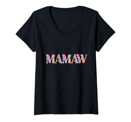 Damen Mamaw Blumendesign Mutter Mama Eltern Frauen Familie Mama T-Shirt mit V-Ausschnitt von Mother's Day Gifts For Women With Mom Graphic