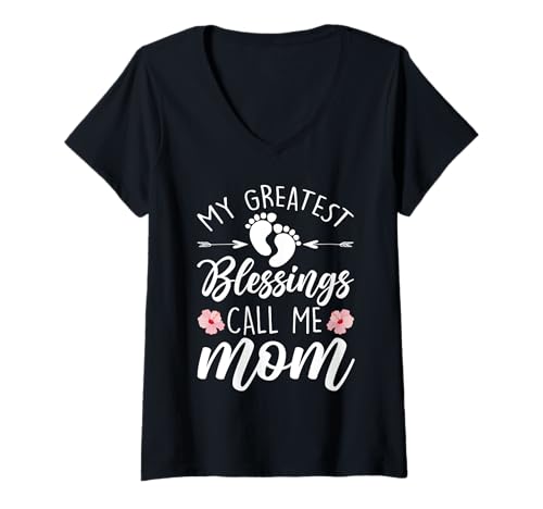 Damen Mein größter Segen Nenn Mich Mama Life Muttertag Elternteil T-Shirt mit V-Ausschnitt von Mother's Day Gifts For Women With Mom Graphic