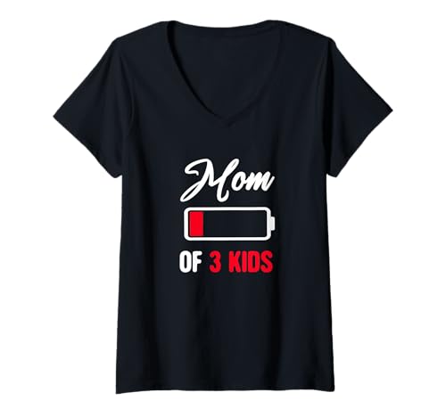 Damen Mutter von 3 Kindern – schwacher Akku – lustiger Muttertag T-Shirt mit V-Ausschnitt Damen Mutter von 3 Kindern – schwacher Akku – lustiger Muttertag T-Shirt mit V-Ausschnitt von Mother's Day Mom of 3 kids