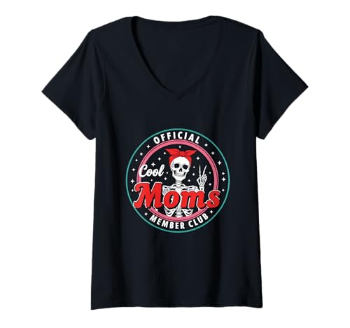 Damen Offizielles Mitglied zum Muttertag Cool Moms Club Totenkopf Halloween T-Shirt mit V-Ausschnitt von Mother's Day Official Member Cool Moms Club Gifts
