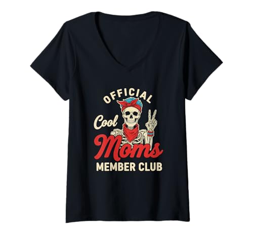 Damen Offizielles Mitglied zum Muttertag Cool Moms Club Totenkopf Halloween T-Shirt mit V-Ausschnitt von Mother's Day Official Member Cool Moms Club Gifts