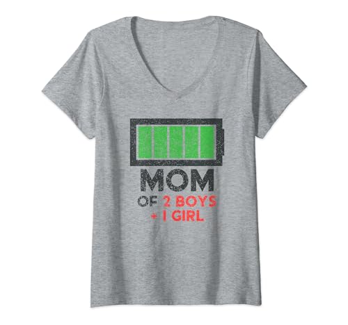 Damen Mutter von 2 Jungen + Mädchen vom Sohn Muttertag Geburtstag T-Shirt mit V-Ausschnitt von Mother's Day