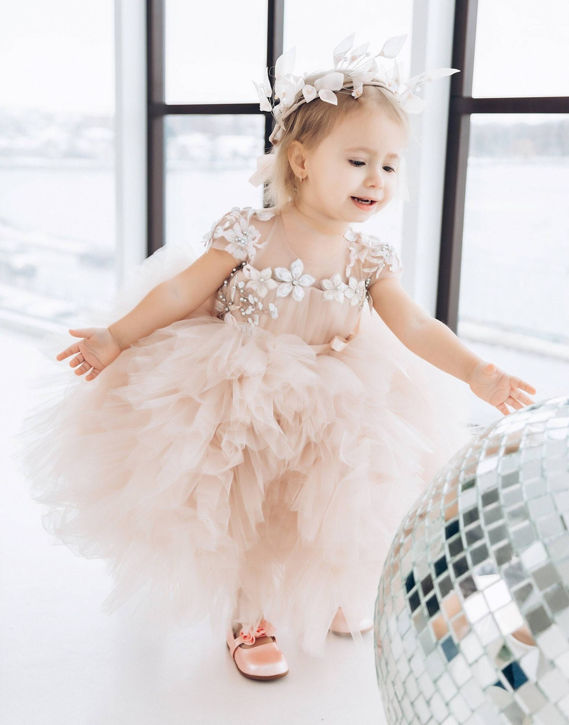 Tutu Cappuccino Geburtstag Mädchen Kleid, Kleinkind Kleid Mit Blumenspitze, Rüschen Abendkleid, Für Besondere Anlässe, 1. Geburtstag, Prinzessin von MotherDaughterUA