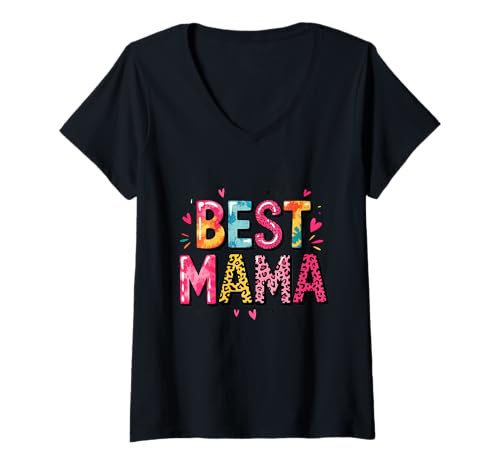 Damen Best Mama Heartfelt Expression T-Shirt mit V-Ausschnitt Damen Best Mama Heartfelt Expression T-Shirt mit V-Ausschnitt von Motherhood Celebration Graphics