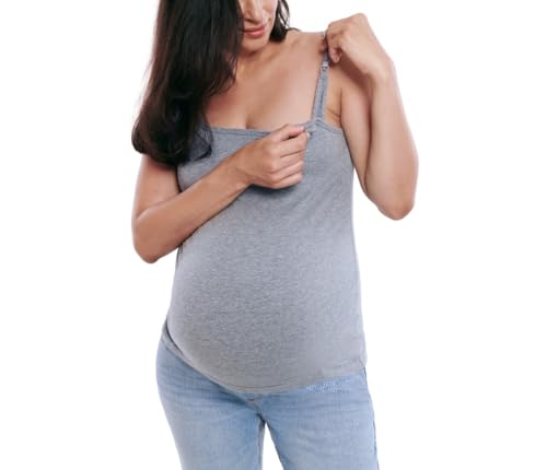 Motherhood Maternity Damen Clip Down Nursing Cami Tank Top with Adjustable Straps for Breastfeeding Pullunder, grau meliert, X-Klein von Motherhood Maternity