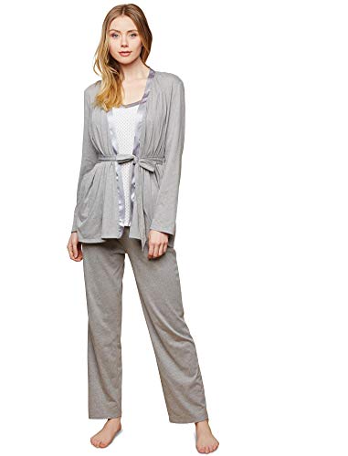 Motherhood Maternity Damen Satin Trim 3 Piece Pajama with Nursing Function Pyjama Set, Grau/Weiß Punkt, Large von Motherhood Maternity