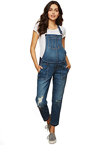 Motherhood Maternity Damen Side Panel Skinny Ankle Length Denim Overalls Jeans, Medium Wash, X-Groß von Motherhood Maternity