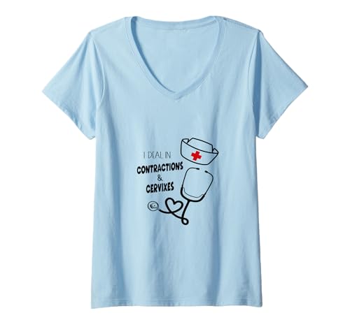 Damen I Deal in Contractions & Cervixes Hebamme OBGYN Doctor T-Shirt mit V-Ausschnitt von Motherly Love Designs