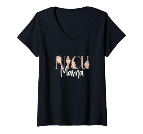 Damen NICU Mama Mutter des neonatalen Kriegerbabys T-Shirt mit V-Ausschnitt von Motherly Love Designs
