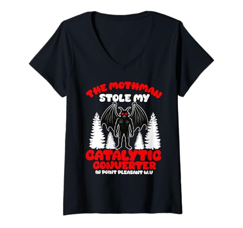 Damen Lustiger Mothman Cryptic Hat Meinen Katalysator gestohlen Cryptozoo T-Shirt mit V-Ausschnitt von Mothman Cryptic Stole cryptozoology