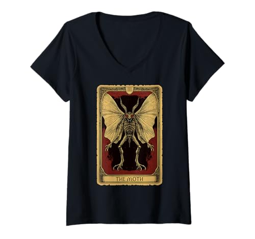 Damen The Moth Mothman Cryptid Cryptozoology Tarotkarte T-Shirt mit V-Ausschnitt Damen The Moth Mothman Cryptid Cryptozoology Tarotkarte T-Shirt mit V-Ausschnitt von Mothman Cryptid Cryptozoology Clothing