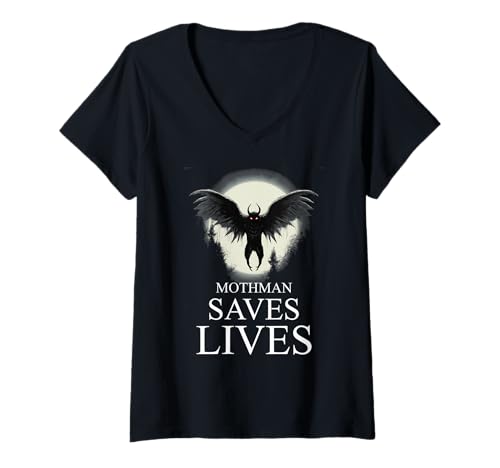 Damen Mothman rettet Leben Cryptid Cryptozoology Cursed Weird T-Shirt mit V-Ausschnitt Damen Mothman rettet Leben Cryptid Cryptozoology Cursed Weird T-Shirt mit V-Ausschnitt von Mothman Saves Lives