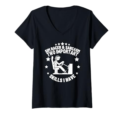 Damen SIM Racer und Sarcasm Funny SIM Racing T-Shirt mit V-Ausschnitt Damen SIM Racer und Sarcasm Funny SIM Racing T-Shirt mit V-Ausschnitt von Motion Racing Simulator Designs For Simracing Fans