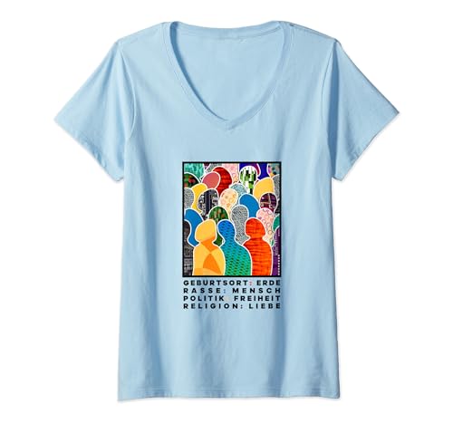 Damen Schönes "Gegen Rassismus" T-Shirt mit V-Ausschnitt Damen Schönes "Gegen Rassismus" T-Shirt mit V-Ausschnitt von Motiv Gegen Rassismus Rasse Mensch
