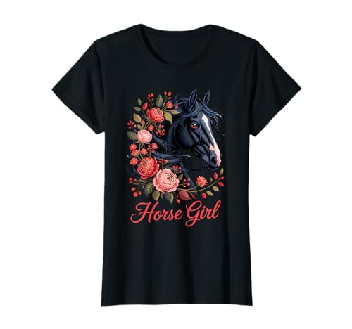 Schwarzes Pferd Rappe Süßes Motiv Mädchen Stall und Reiten T-Shirt Schwarzes Pferd Rappe Süßes Motiv Mädchen Stall und Reiten T-Shirt von Motiv Mädchen Stall und Reiten
